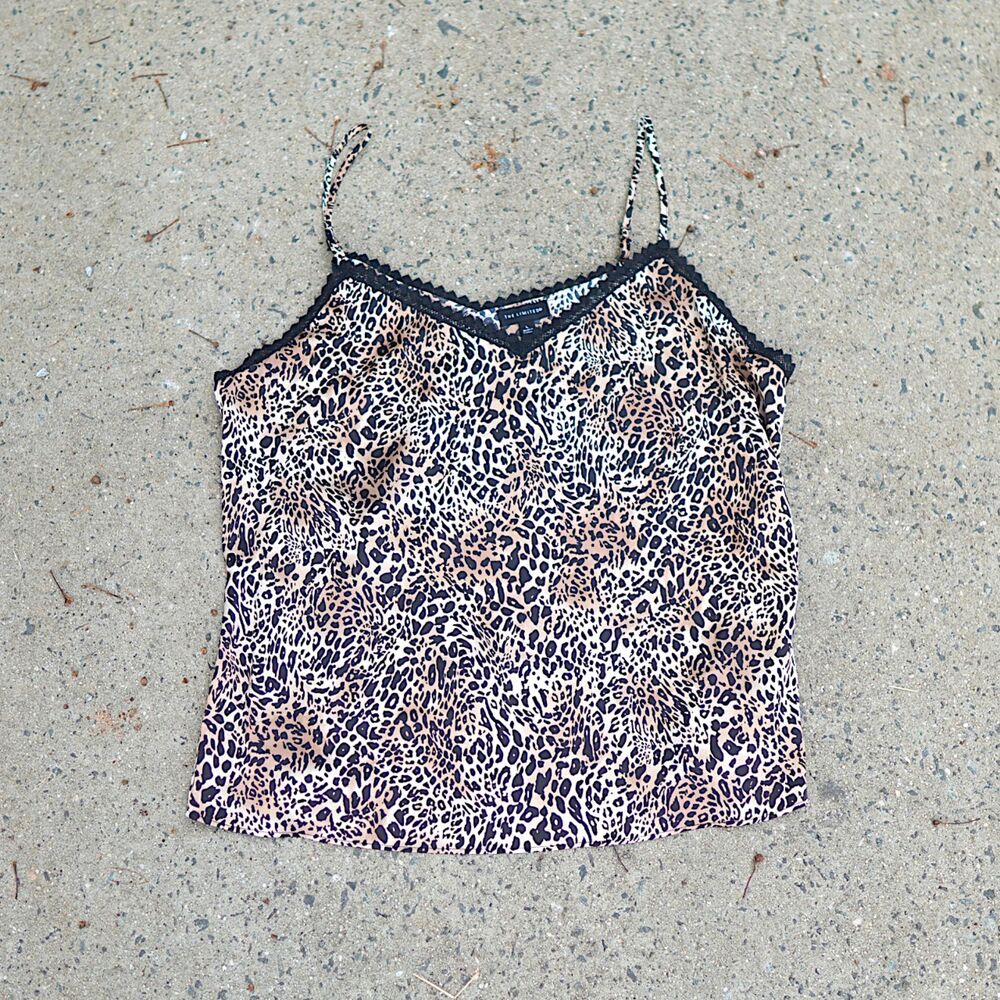 NWT The Limited Animal Print Satin Camisole Tank Top Lace Trim Size Large L Y2K